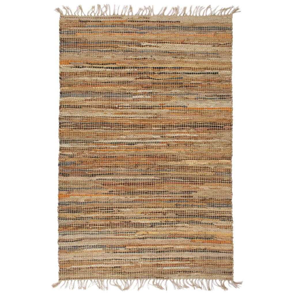 Hand-woven Chindi Rug Leather Jute 120x170 cm Tan